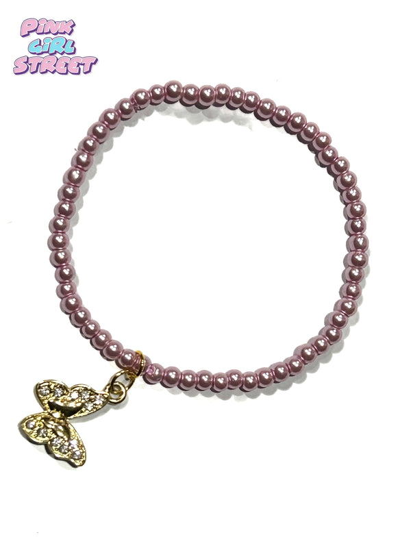 Pure pearls pink bracelet butterfly charm bracelet