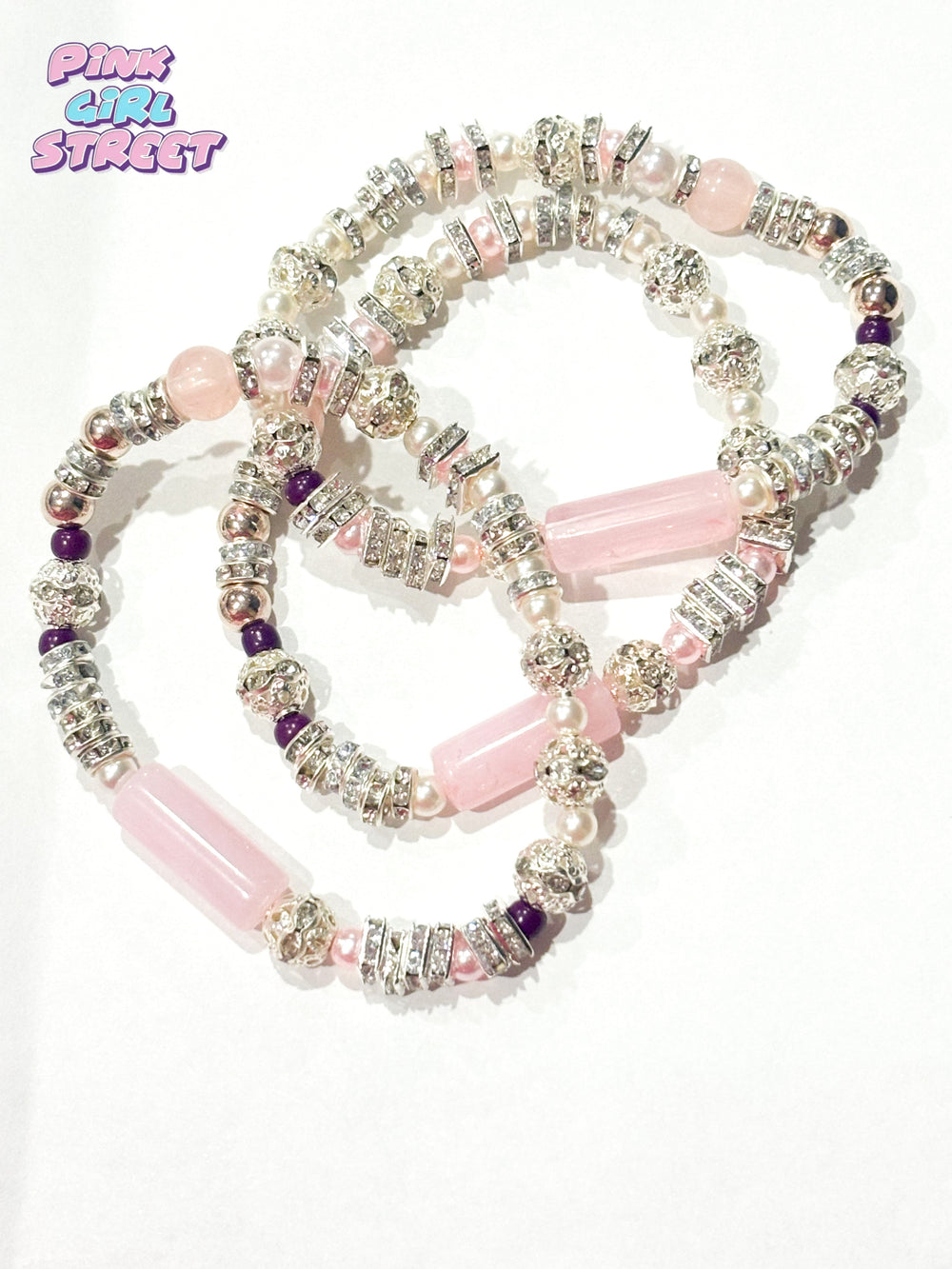 Pink Bracelet With Silver Balls