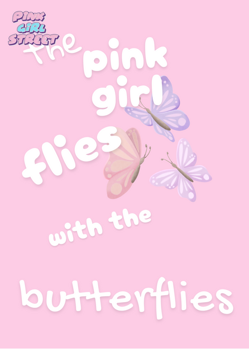 Pink Girl Flies With The Butterflies Digital Download