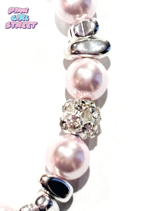 Pink Pearls With Silver Heart Charm