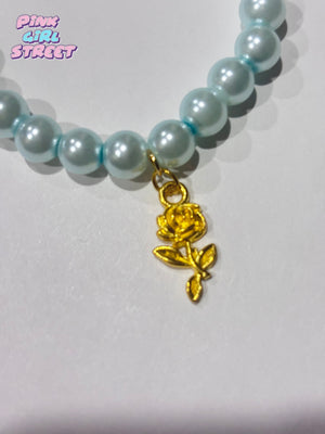 Sky Blue Bracelet With Golden Rose